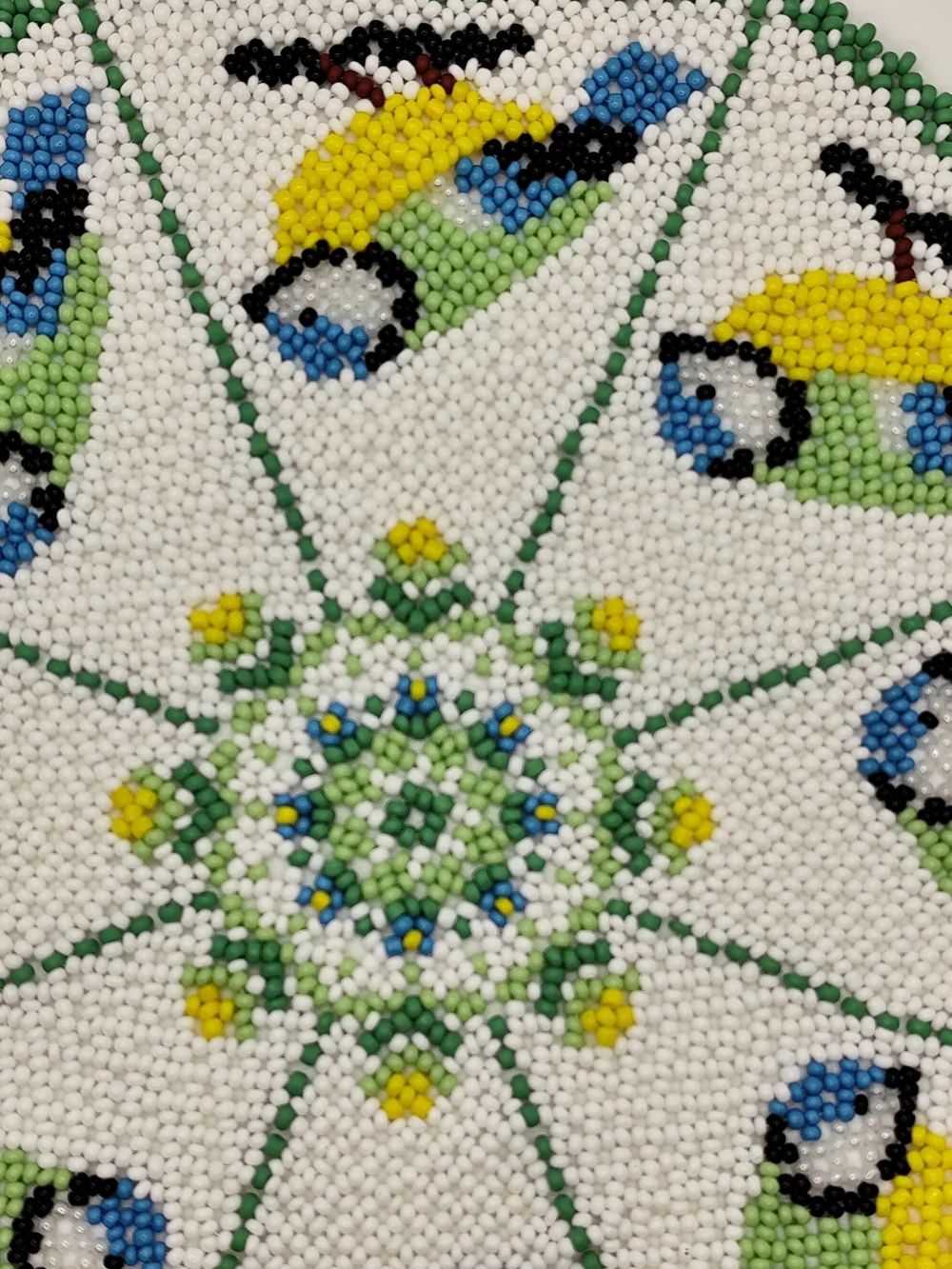 Handmade Beaded Bird Doily in Yellow, Green & Blue